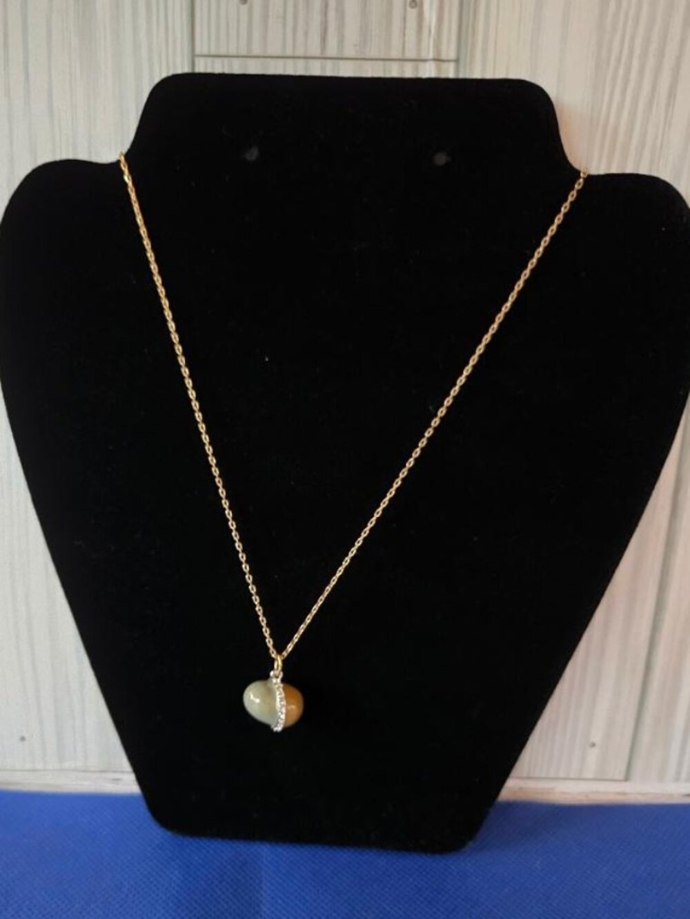 Vintage Tatiana Fabergé Gold Plated Necklace | Polished Gemstone Pendant